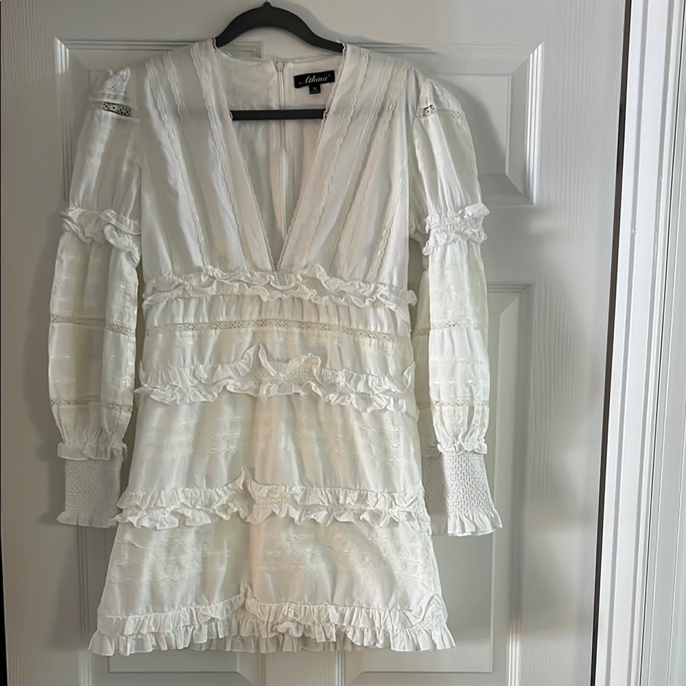 Athina Women’s White Ruffled Dress Size M
